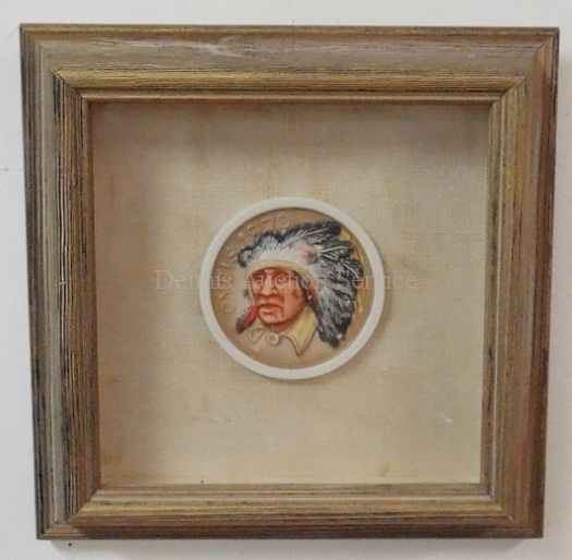 framed color Comanche chief medallion by Cybis